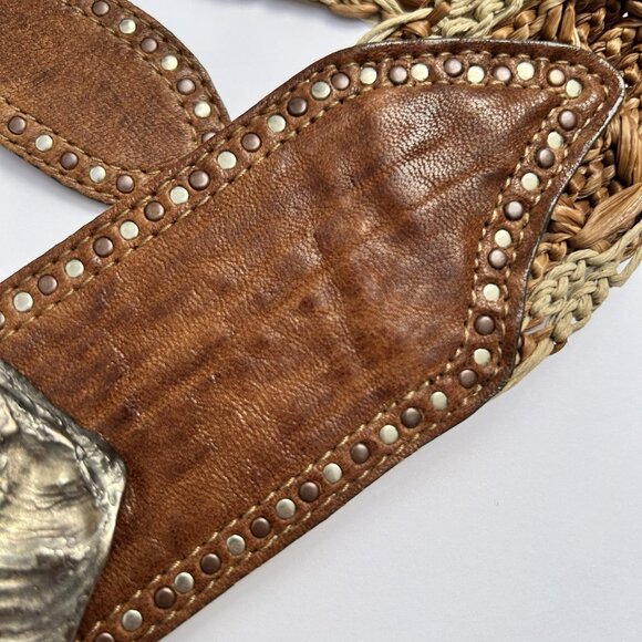 Vintage Streets Ahead Leather Hand-Crafted Studded Belt Large Western Boho main image 11